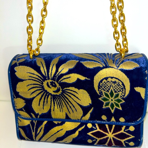 Tory Burch Handbags - Blue & Ivory Velvet Floral Crossbody Bag